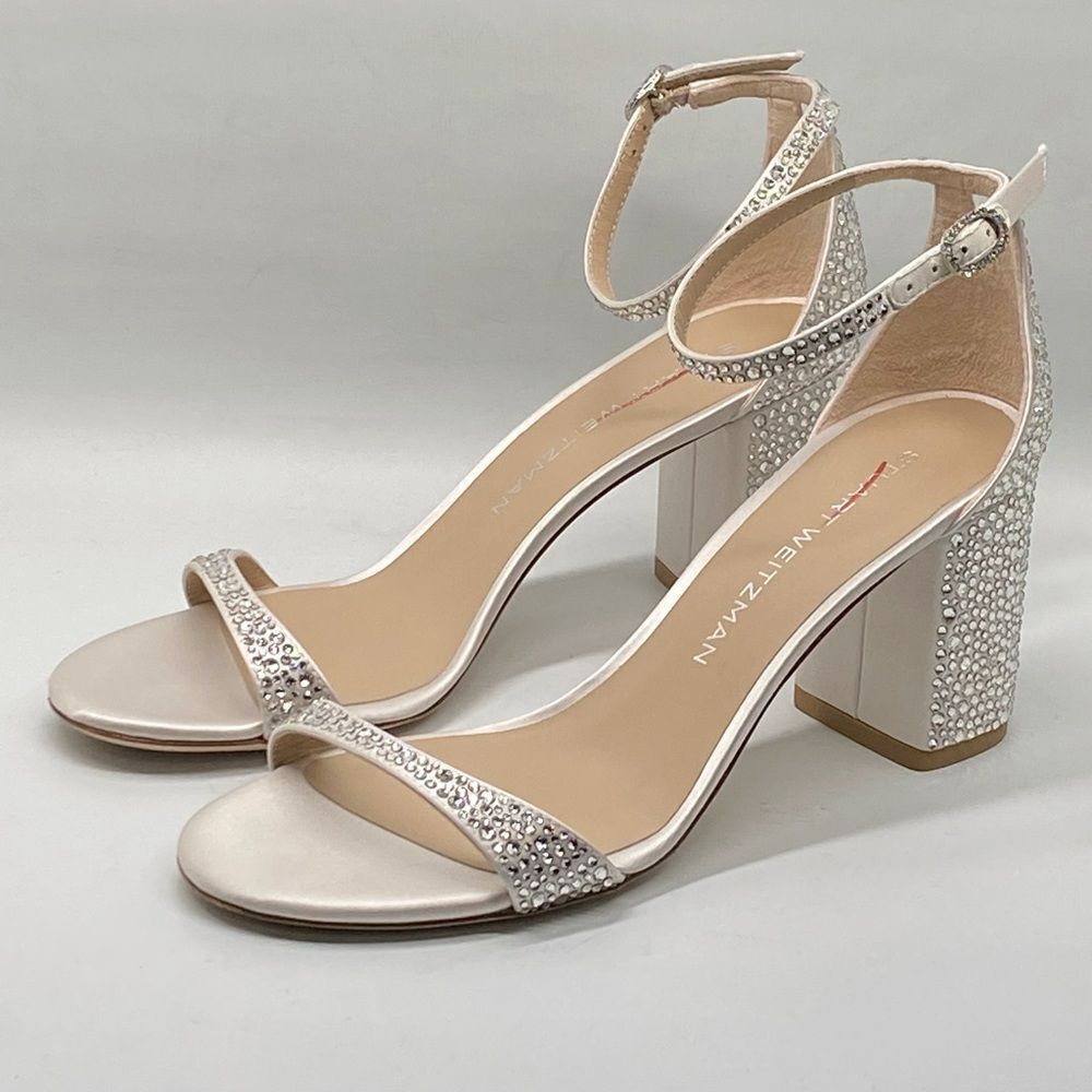 Stuart Weitzman Nudist Shine Block 75 Crystal Embellished Sandal size 8.5 - Picture 6 of 15